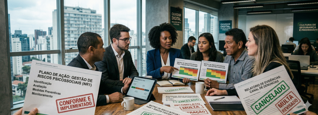 profissionais conversando sobre a implementação da nova nr1