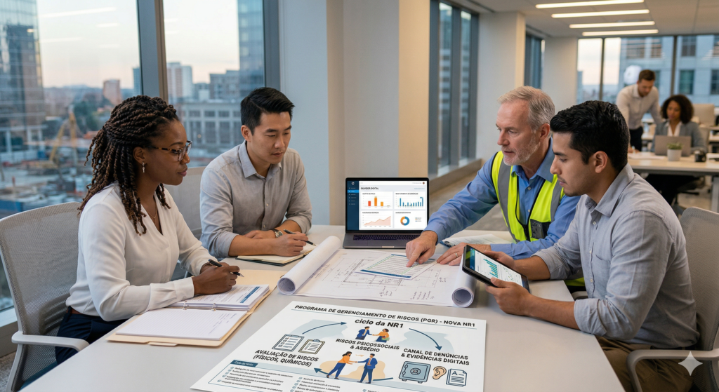 profissionais se preparando para a nr1